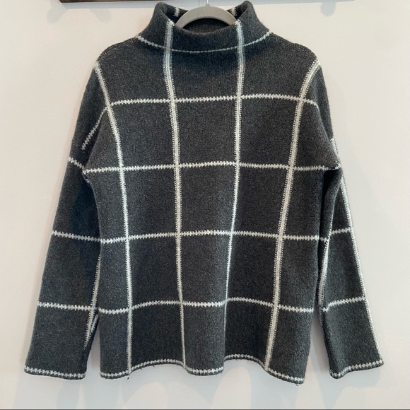 ARTISAN NY Sweater Grey Windowpane Wool Blend Turtleneck Medium - Picture 2 of 6